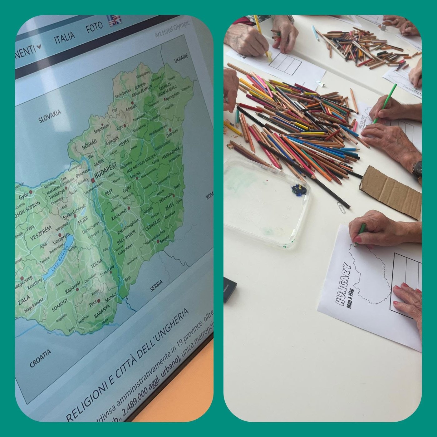 Laboratorio interattivo al centro mnemé: geografia e disegno con matite colorate